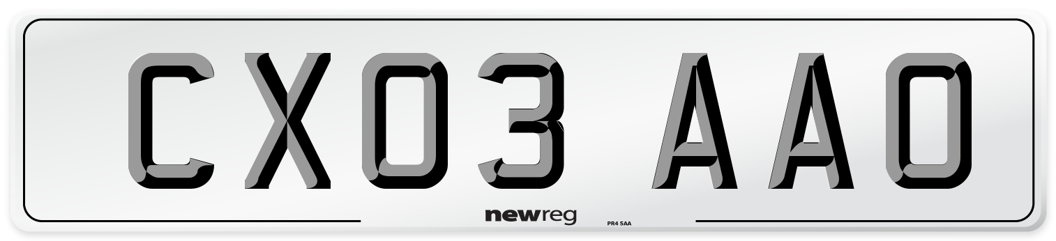 CX03 AAO Number Plate from New Reg
